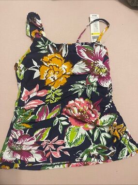 Anne Cole Navy Floral Camisole with Pink, Yellow & Green Blooms